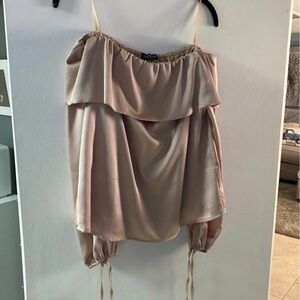 Fashion Nova Satin Beige Blouse